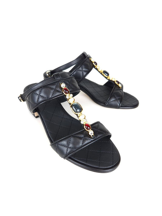 CHANEL Quilted Beaded Embellished Sandals 6179 80242186