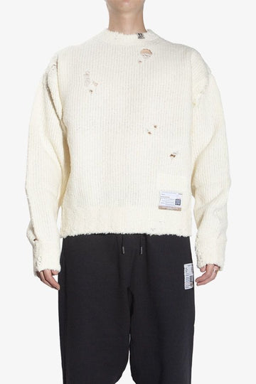 MAISON MIHARA YASUHIRO Weißer Patch Distressed Strickpullover A09SW502 WHITE 992 139104702