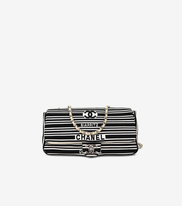 CHANEL Striped Fabric Chain Shoulder Bag 15715 146375875