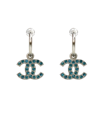 CHANEL CC Blue Cubic CC Silver Earrings 36758 146784131