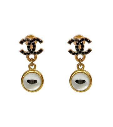 CHANEL Black CC Button Gold Earrings 36766 146784113