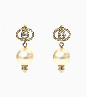 Gucci Pearl Drop Cubic Interlocking Gold Earrings 27760 146386782