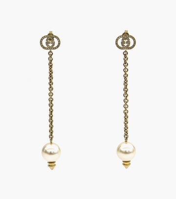 Gucci Pearl Drop Interlocking G Gold Earrings 15046 146452903