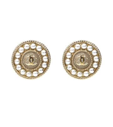 CHANEL CC Pearl Round CC Earrings 34897 147031147