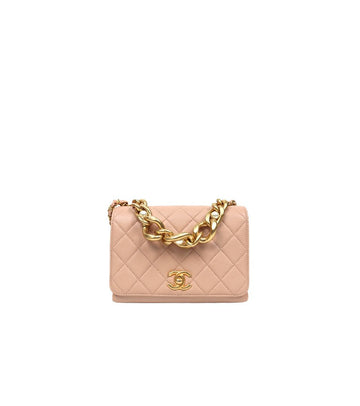 CHANEL Pink Leather Triple Pearl Chain Flap Bag 40140 147733867