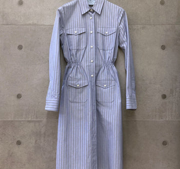 PRADA 刺繍ロゴシャンブレーコットンシャツワンピースブルー P3N25RH062317 148409353