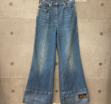 Gucci Label Denim Flare Pants Medium Blue 624217G031403 148409357