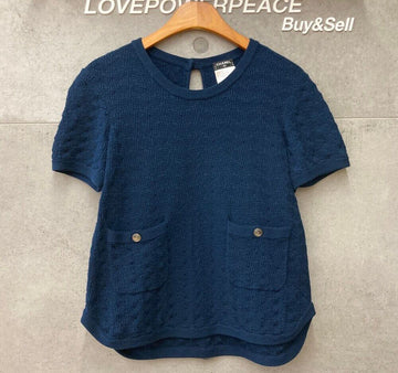 CHANEL COCO Button Short Sleeve Knit Navy P47937H101310 148409380