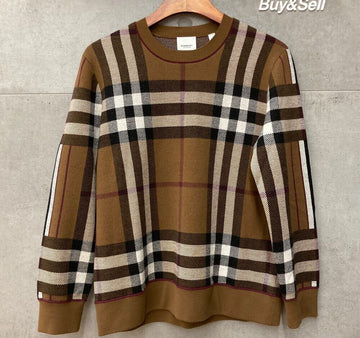 BURBERRY レディース オールオーバー チェック ウール ニットトップ ブラウン 8058524 148409441