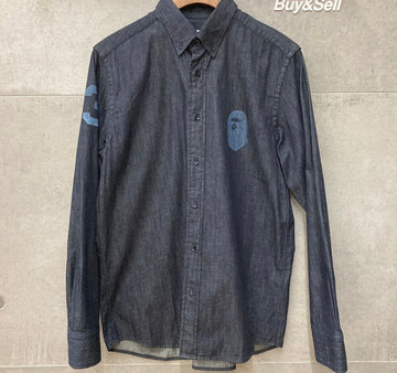 BAPE APE Logo Indigo Denim Hemd G030923 148409806
