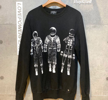 CHANEL 宇宙人プリント男性用ユニセックススウェット長袖Tシャツ ブラック 148409815
