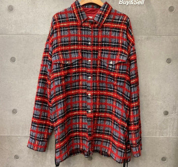 Faith Connexion Lace Tweed Check Oversized Shirt Red X1803T00419 148409901