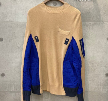 Sacai MA1 Mix Knit Beige Blue 1901918ME071824 148410032