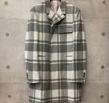THOM BROWNE チェックシングルウールコート グレー MOC005A F021802 148410394