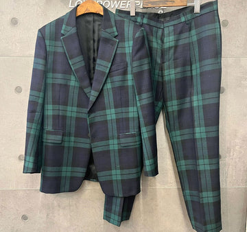 VALENTINO レアアイテム スーツ ウール チェック セットアップスーツ メンズ ジャケット グリーン F112803 148410406