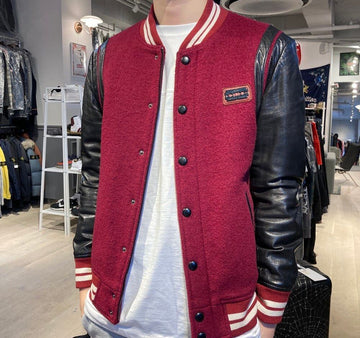 Philipp Plein Silver Logo Tiger Patch Leather Teddy Blouson Jacket Red D041101 148410431