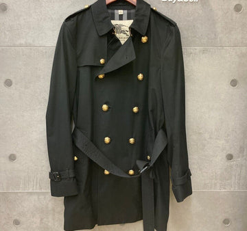 Burberry London Double-Breasted Trench Coat Gold Button Black 4019590E112902 148410493