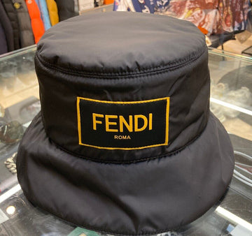 FENDI Quadratischer gelber Logo-Nylon-Bucket-Hut Schwarz FXQ801G110108 148410565