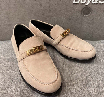 HERMES Damen Wildleder Destin Loafer Rosa/Gold G102604 148410587