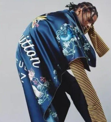 LOUIS VUITTON 16SS レオパード シルク ブランケット ネイビー MP1710C030603 148410625