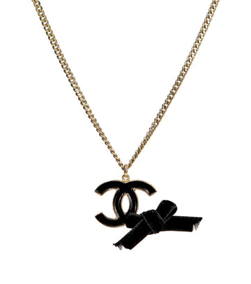 CHANEL Schwarze CC Schleife Gold Halskette 38477 148428141