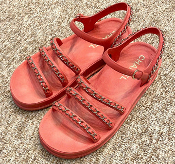CHANEL Kettenriemen CC-Logo Sandalen Pink E031605 148576383