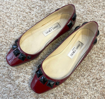 Jimmy Choo Studded Flat Shoes Loafer Burgundy 36 148576392