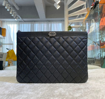 CHANEL Caviar Boy Clutch New Medium Black with Silver Hardware E040201 148576395