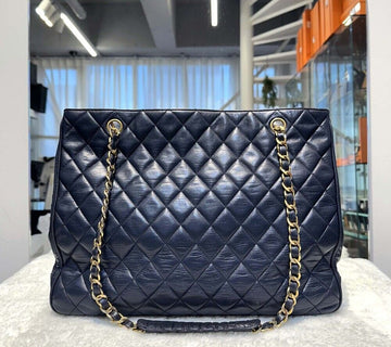 CHANEL Vintage Quilting CC Logo Leder Große Schultertasche Tote Tasche Dunkelblau H032801 148576401