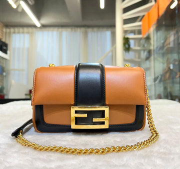 FENDI Leder Zwei-Ton Ketten Baguette Tasche Braun Schwarz 8BS045D052028 148576436