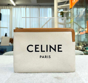 Celine Canvas Logo Clutch Bag White H061709 148576456