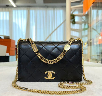 CHANEL Lambskin Quilted Mini Flap Chain 2WAY Bag Black Gold Hardware AS3751G073001 148576516