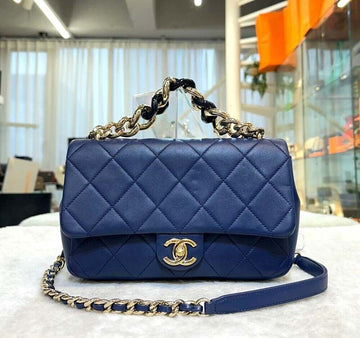 CHANEL Bold Top Handle Flap Bag Navy with Gold Hardware 29th Series G123109 148576586