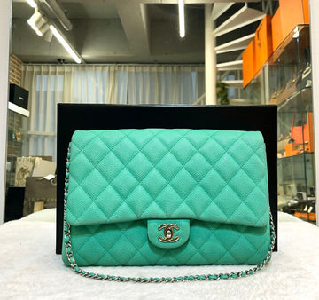 CHANEL Caviar Flap Bag Chain Shoulder Bag Mint Silver 17 Series G072304 148576632