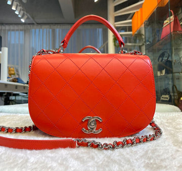 CHANEL Top Handle Chain Crossbody Bag Silver Red 23 Collection D112606 148576655