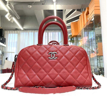 CHANEL Caviar Coco Handle Bowling Bag Tote und Schultertasche Klein Rot H021701 148576671