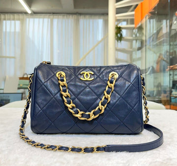 CHANEL Boston Vintage Cap Tote Bag & Crossbody Navy AS2722F092701 148576752