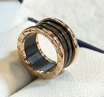 Bulgari B.Zero1 Limited Wood 4-Band Ring Pink Gold Brown Marble 54 148576852