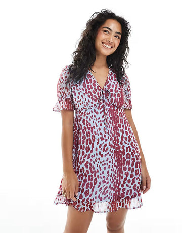 Wednesday's Girl Blue/Burgundy Leopard Mini Dress XS 159052232 [P]