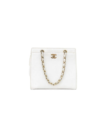 CHANEL White Chain Tote Bag 5618 146378986
