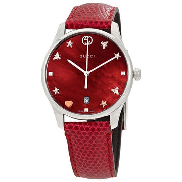 Gucci Pearl Dial Women's Leather Watch Red 154765012