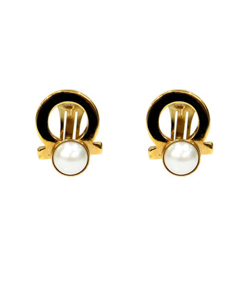 Salvatore Ferragamo Ferragamo Pearl Gancini Gold Earrings 42839 149279615