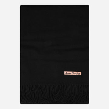 Acne Studios 5F Logo Fringe Wide Wool Scarf Black CA0209 900 149623375
