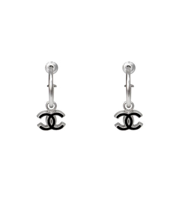 CHANEL CC Black CC Silver Earrings 40611 149722956