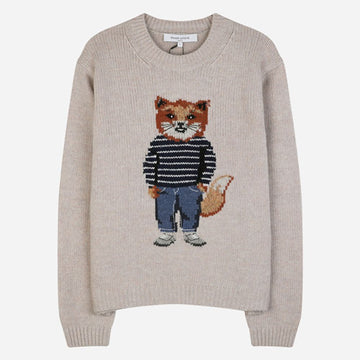 MAISON KITSUNE 5F Damen Kleidungsstück aus Fuchs-Wolle Pullover Beigefarben 0382 149868929