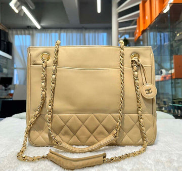CHANEL Vintage Matelassé Lambskin Tote Bag Beige 1st Generation H121801 150069954