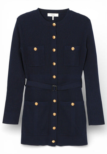 CHLOE Lange Strickjacke aus Wolle Navy CH24WMC07670 4C4 113785298