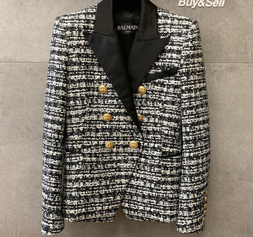 BALMAIN Tweed-Blazerjacke Schwarzweiß H040214 148409601