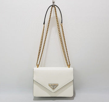 Prada Saffiano Triangle Logo Chain Shoulder Bag 1BD200 150396871