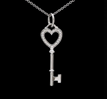 TIFFANY & CO 18K Herzschlüssel 18K Weißgold Diamant Anhänger Halskette 7245399413 75875619
